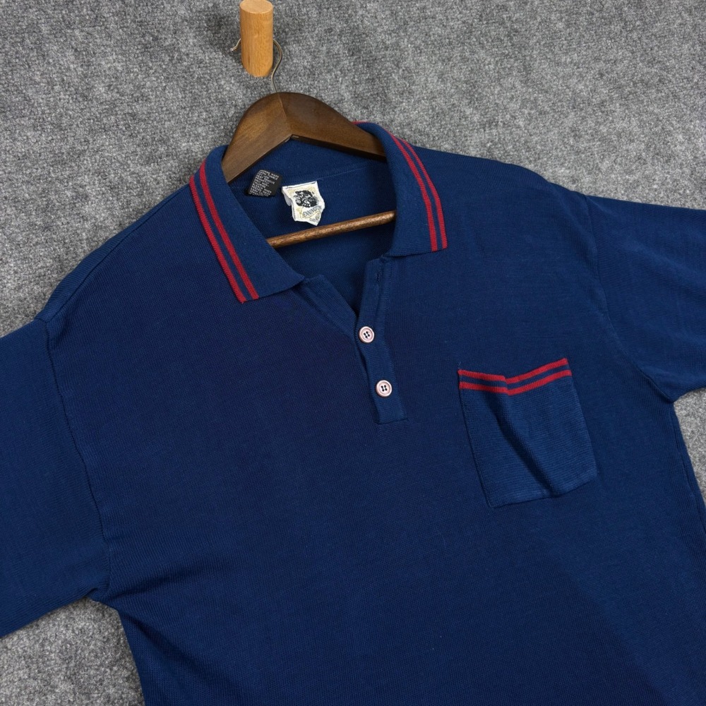 Kennington Classics Mens XL Navy Blue Red Stripe Knit Polo Shirt Short Sleeve